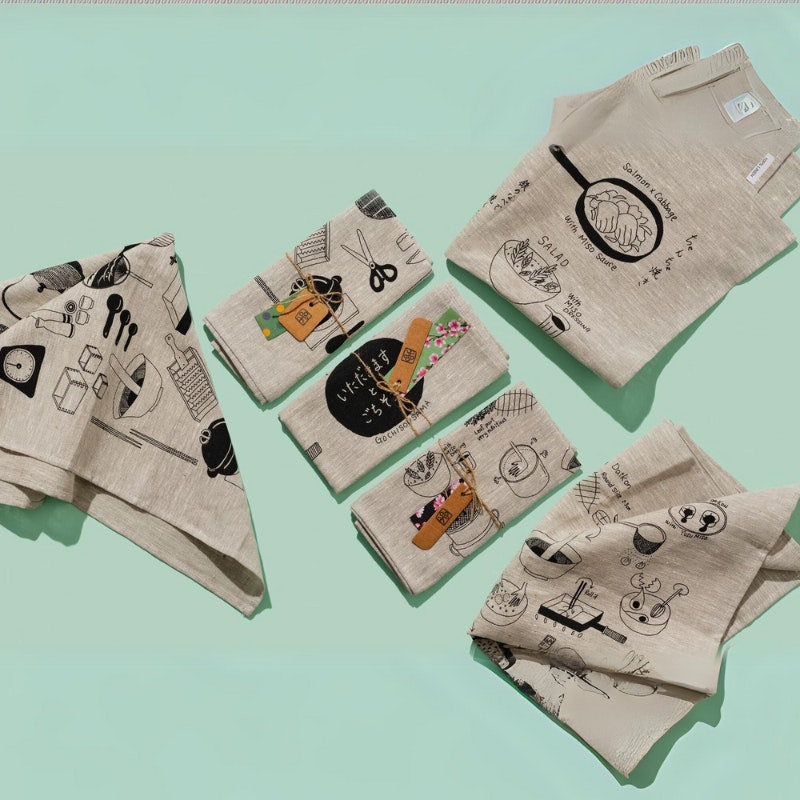 Cooking with Koji’s illustration linen tea towel. Set of 3