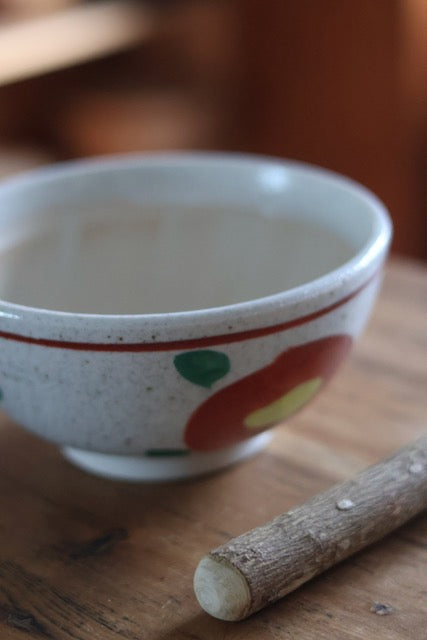 Suribachi & Surikogi (Ceramic grinding bowl and wooden stick) Red flower