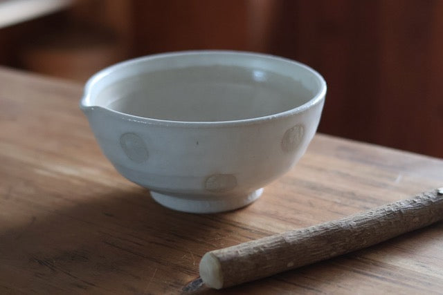 Suribachi & Surikogi (Ceramic grinding bowl and wooden stick) White x natural