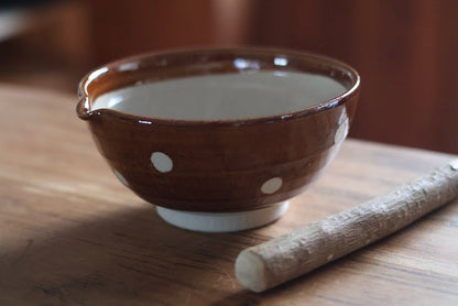 Suribachi & Surikogi (Ceramic grinding bowl and wooden stick) light brown x white