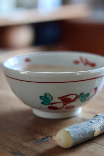 Suribachi & Surikogi (Ceramic grinding bowl and wooden stick) Red x green
