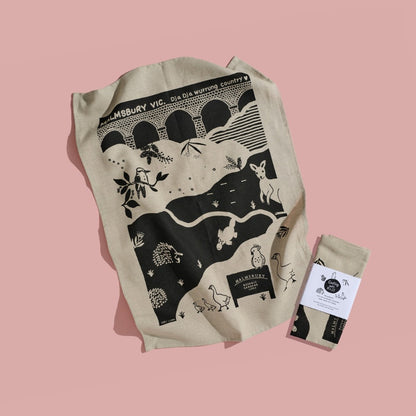 Malmsbury & animals tea towel