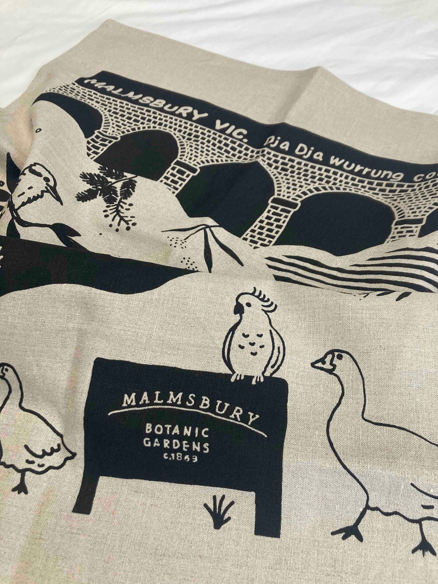 Malmsbury & animals tea towel